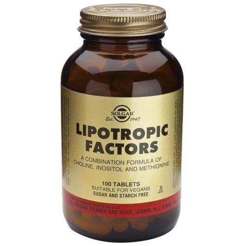Solgar Lipotropic Factors Συμπλήρωμα Διατροφής που Συμβάλει στην Απομάκρυνση του Συσσωρευμένου Λίπους από το Ήπαρ 100tabs